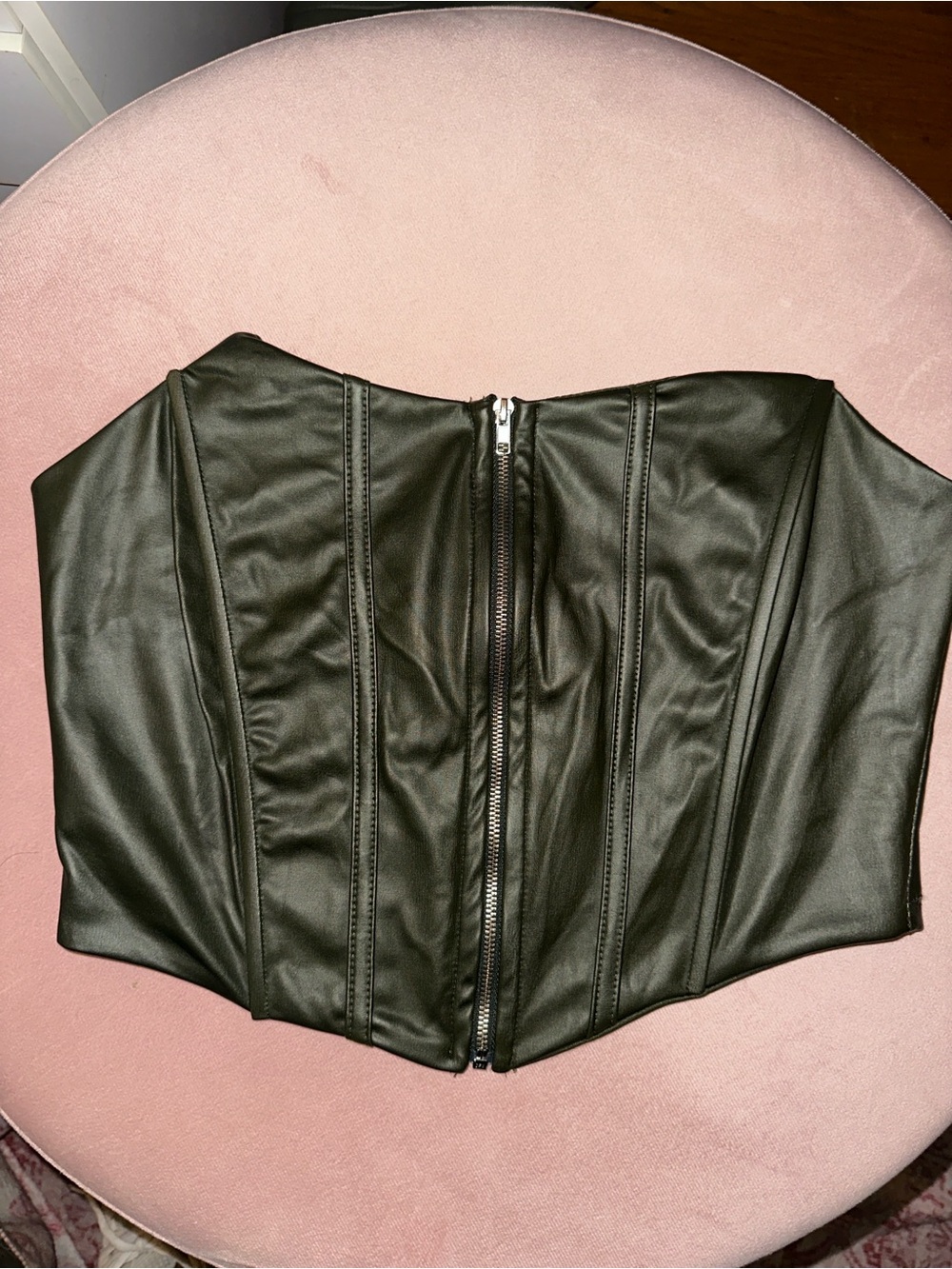 Olive Green Faux Leather Strapless Corset Top